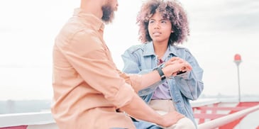 Man and woman have an intense conversation about their relationship